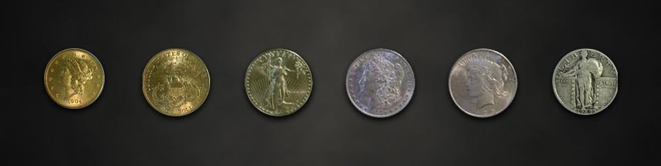 Six collectible gold and silver bullion coins